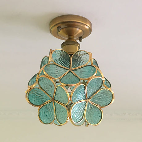 Stained Glass Ceiling Lamp with Floral Motifs