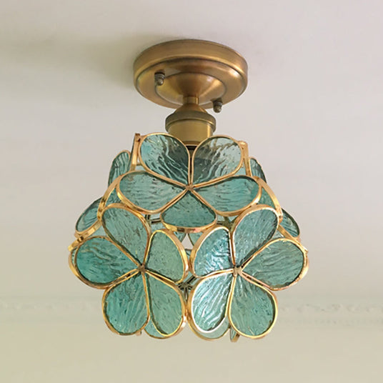 Stained Glass Ceiling Lamp with Floral Motifs