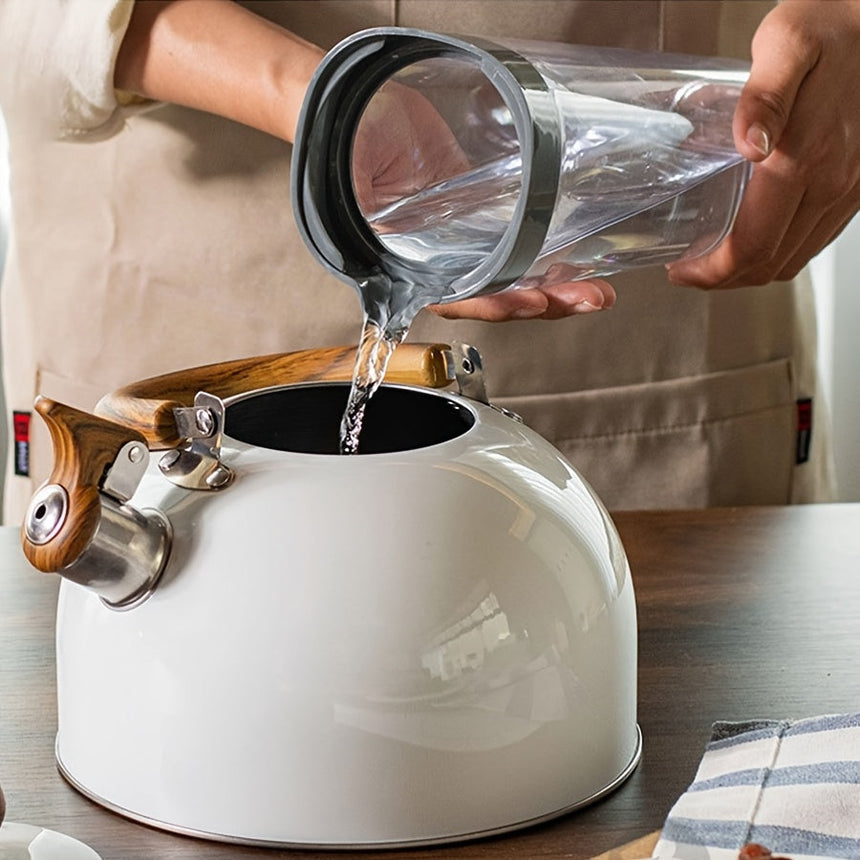 Kettle with heat-resistant wooden handle grip