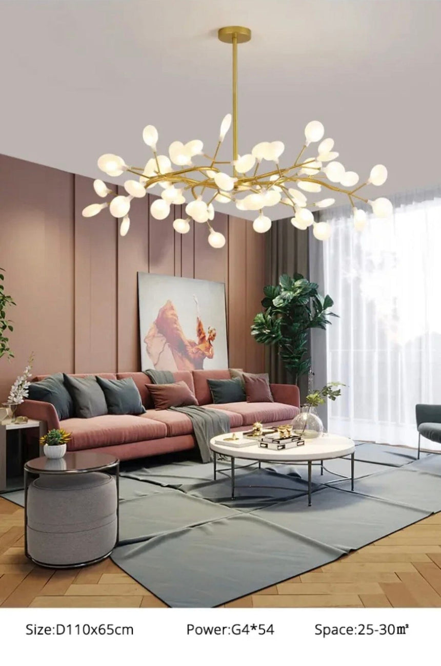 chandelier installed in loft apartment setting