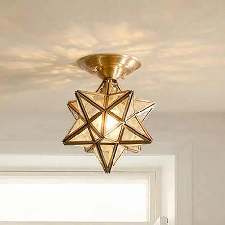 Brass and Clear Glass Ceiling Lamp Close-Up