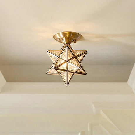 Star-Shaped Brass Ceiling Light for Bedroom Decor