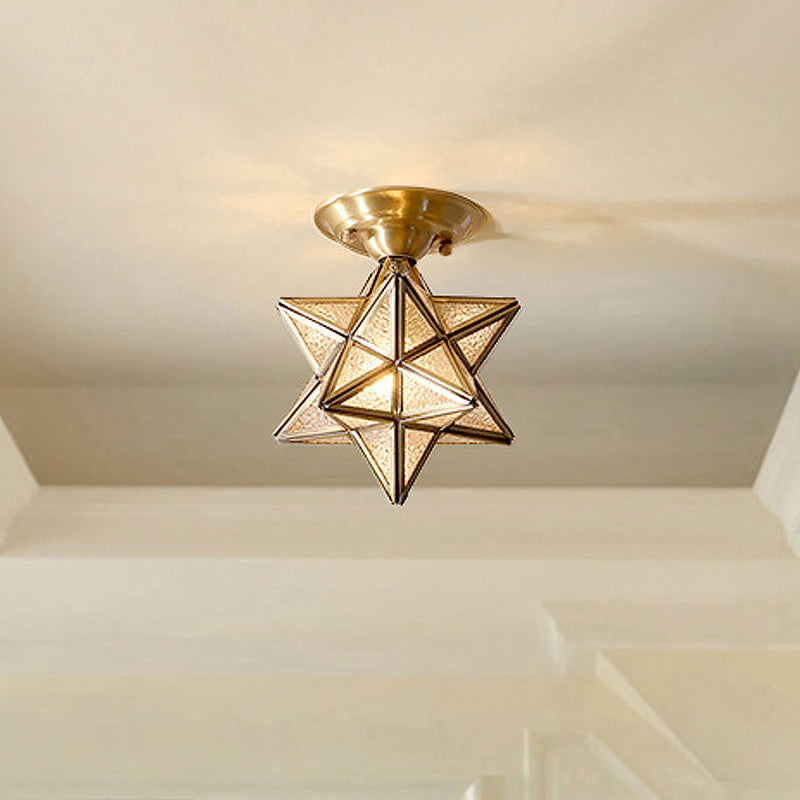 Star-Shaped Brass Ceiling Light for Bedroom Decor
