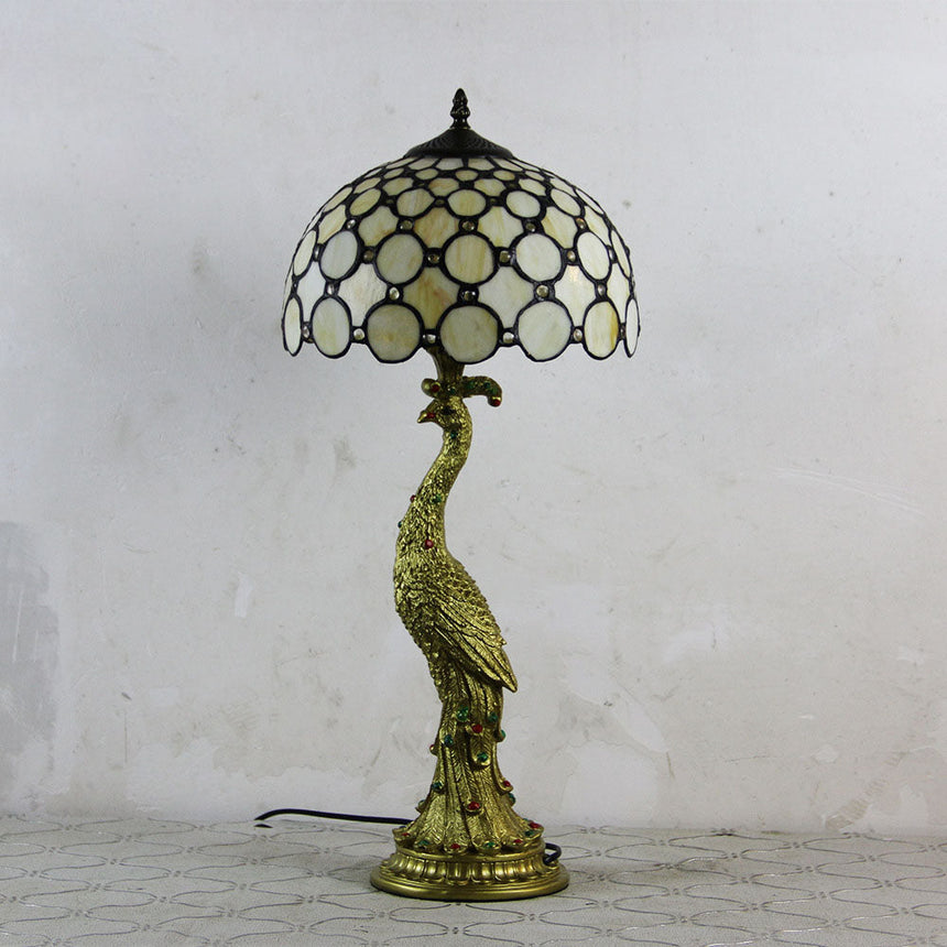 Aurena stained glass mosaic table lamp lit ambient glow view