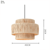 Rattan pendant light open weave side angle view