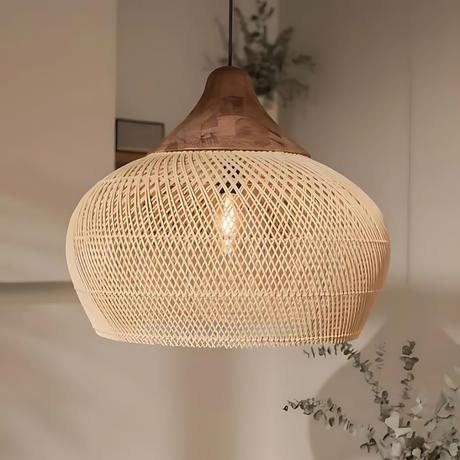 Kevara Rattan Ceiling Lamp boho style ceiling fixture - OpalDwell