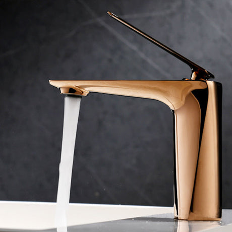 Brass vessel faucet side profile view - above-counter sink installation