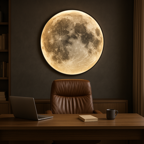 Moon pendant light warm glow ambient scene