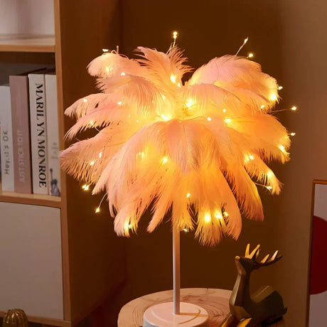 Ostrich feather table lamp fixture