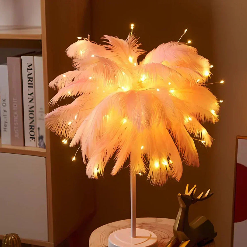 Ostrich feather table lamp fixture