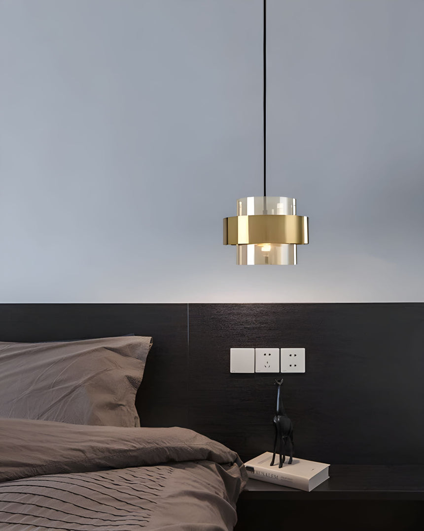 Solara Gold Glass Pendant Light side angle product view - OpalDwell