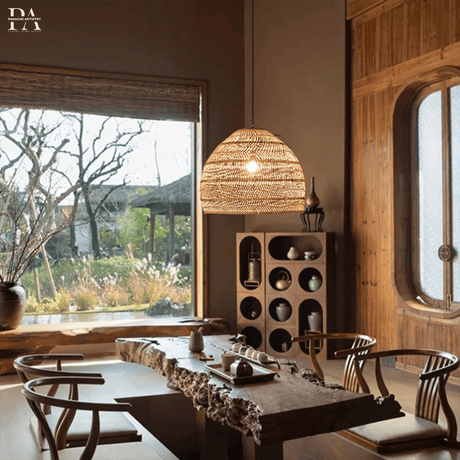 Rattan pendant lamp texture close-up detail