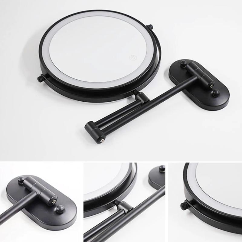 Wall-mounted mirror with 1x to 10x magnification options
