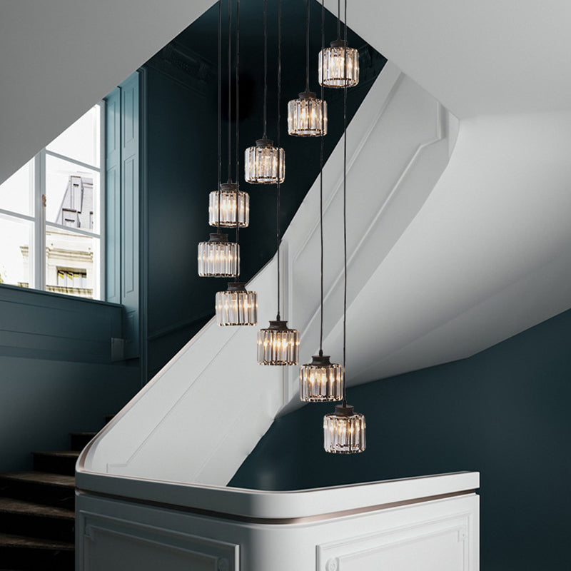 Black and Gold Crystal Pendant Lamp for Living Room