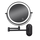 Wall-mounted black LED mirror with 10x magnification