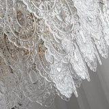 The pressed lace pattern molding on the clear glass petals, seen very close