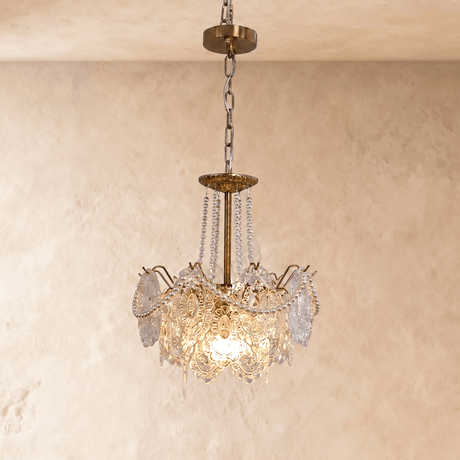Style A at its smallest, two tiers of pressed glass petals under a brass hub