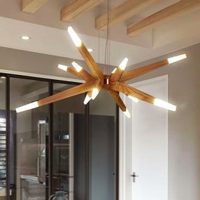 Sputnik style wood chandelier for living room decor
