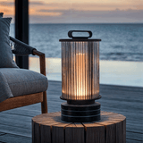 Garden lantern lighting at dusk