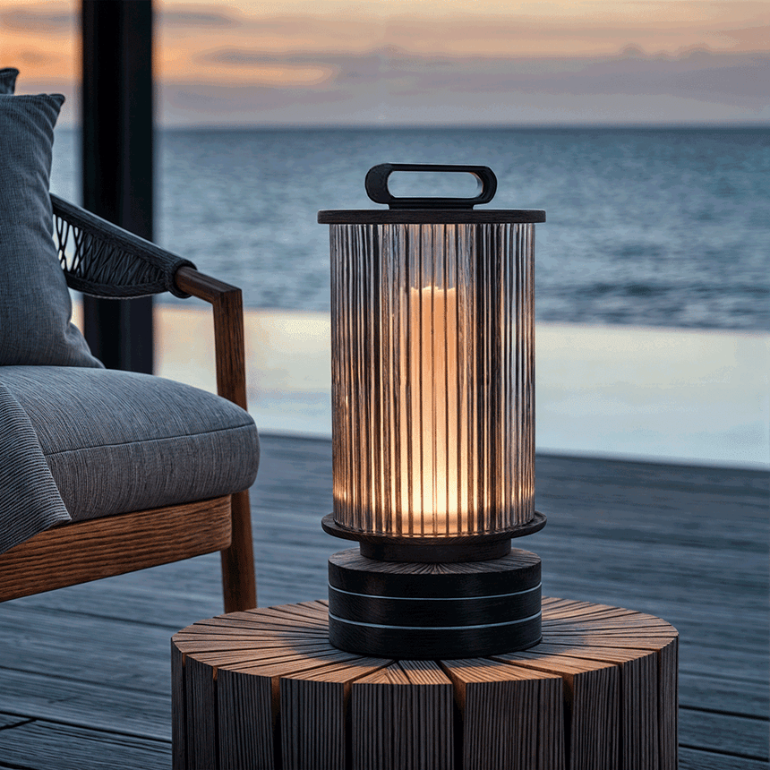 Garden lantern lighting at dusk