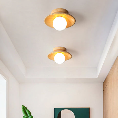 Wood Ceiling Lamp Installed in Modern Hall