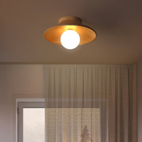 Wood Semi-Flush Ceiling Lamp Close-Up View
