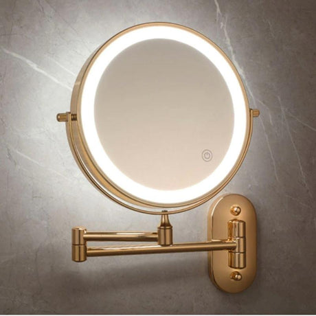 Led magnifying makeup mirror - gold finish dual-arm design