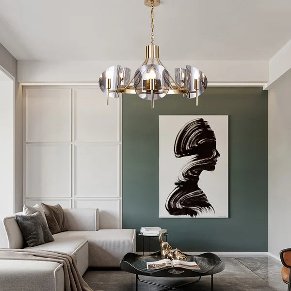 brass chandelier soft ambient glow for living room