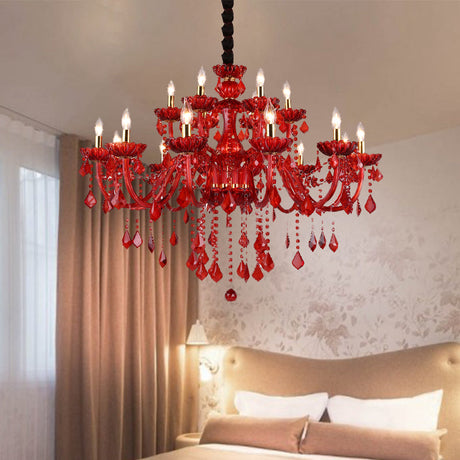 Crimson Crystal Chandelier Layered Silhouette Design - OpalDwell