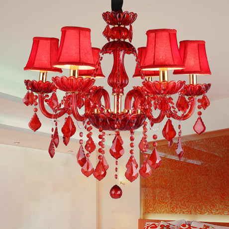 Crimson Crystal Chandelier for Entryway Ceiling