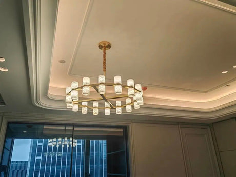 Pendant light hanging above dining table
