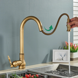 Antique brass swivel kitchen faucet for contemporary home interiors