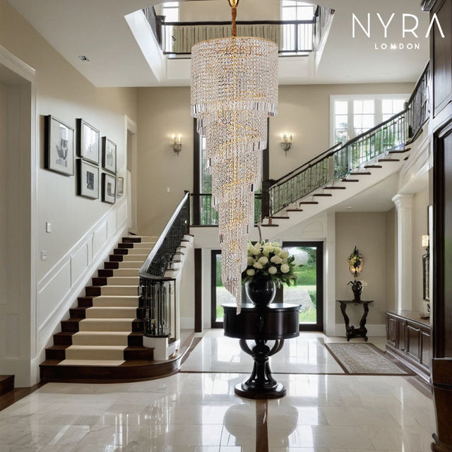 Crystal staircase chandelier gold finish
