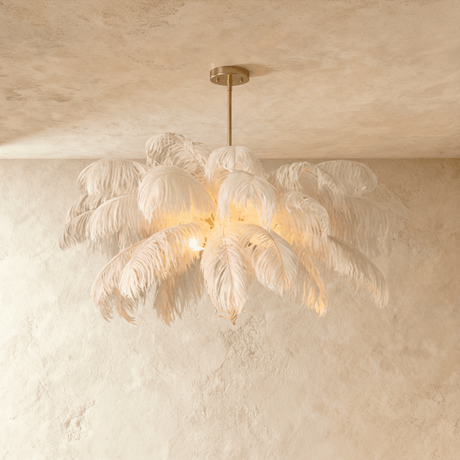 The feathers lit from inside so the plumes glow and the gold stem stays dark