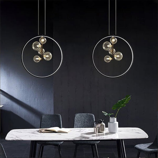 Black metal glass globe pendant light with G9 LED bulb