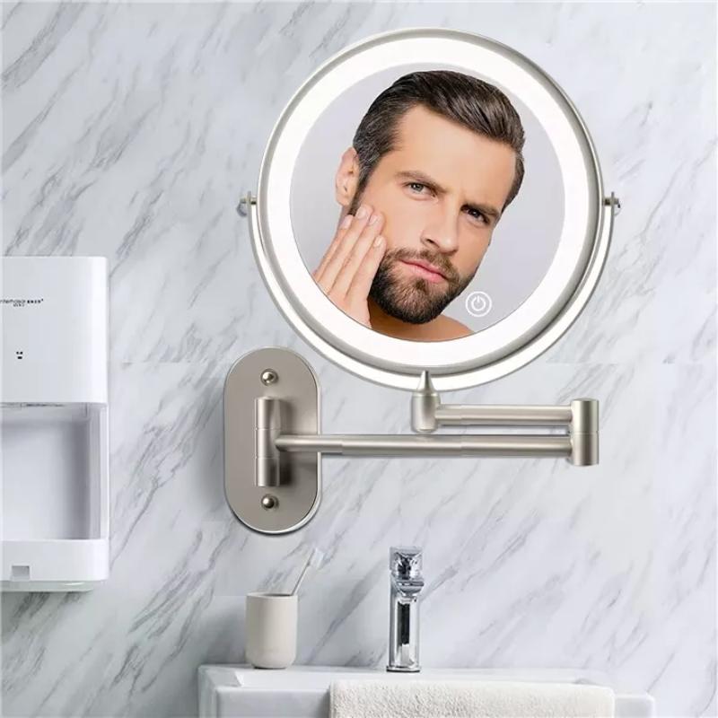 Led magnifying vanity mirror with silver finish wall mount