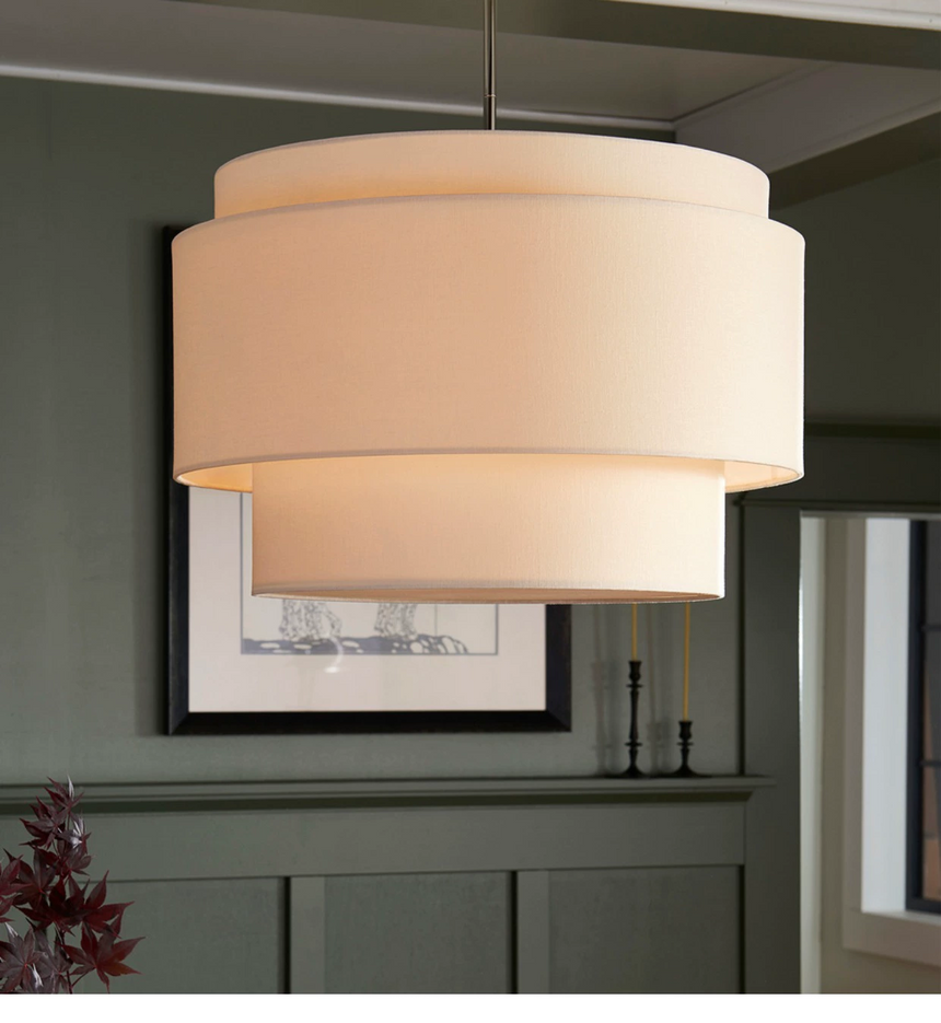 Beige Linen Pendant Lamp Close-Up of Layered Shade