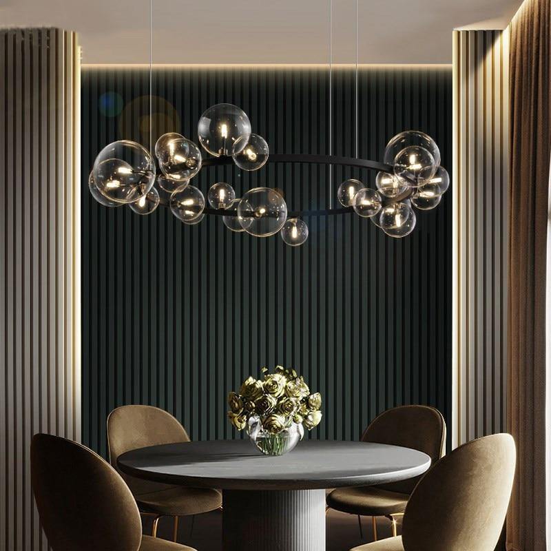 Round Chandelier with Black Glass Bulbs for Dining Room