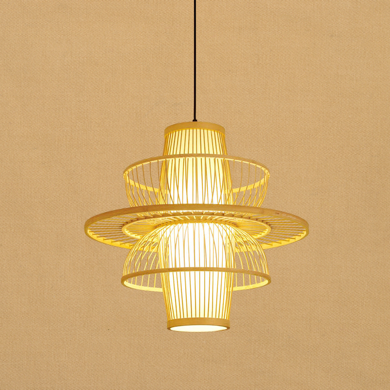 Bamboo Pendant Light in Black and Beige Finish
