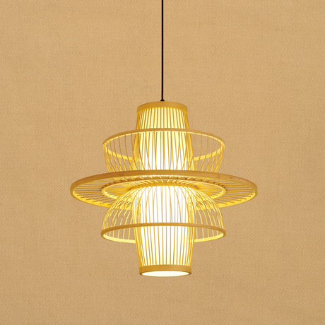 LotusLoom Bamboo Pendant Light in Black and Beige Finish