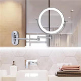 Led magnifying vanity mirror with chrome silver finish