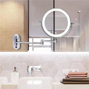Led magnifying vanity mirror with chrome silver finish
