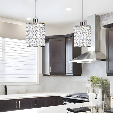 Black crystal pendant light with bold geometric silhouette