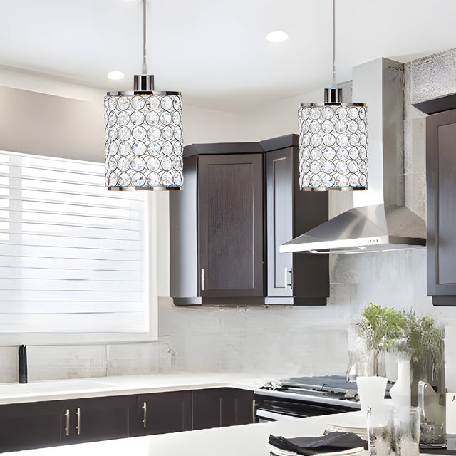 Black crystal pendant light with bold geometric silhouette