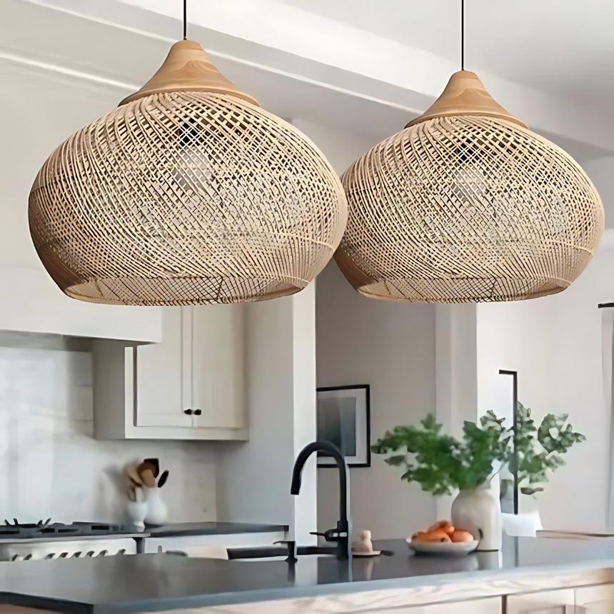 Kevara Rattan Ceiling Lamp for bedroom ambient glow - OpalDwell