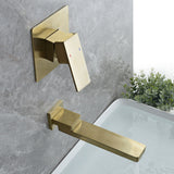 Wall mounted bathroom faucet close-up view - brushed gold finish