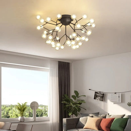 iron and glass sculptural chandelier for lofts