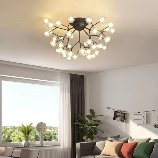 iron and glass sculptural chandelier for lofts