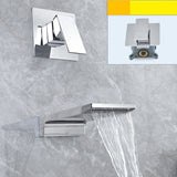 Wall-mounted waterfall bathroom faucet close-up view - matte black finish