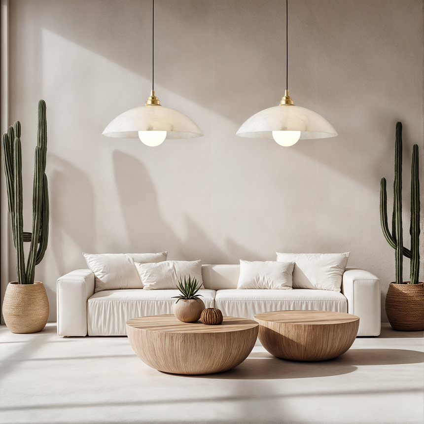 Pendant light hanging above dining table